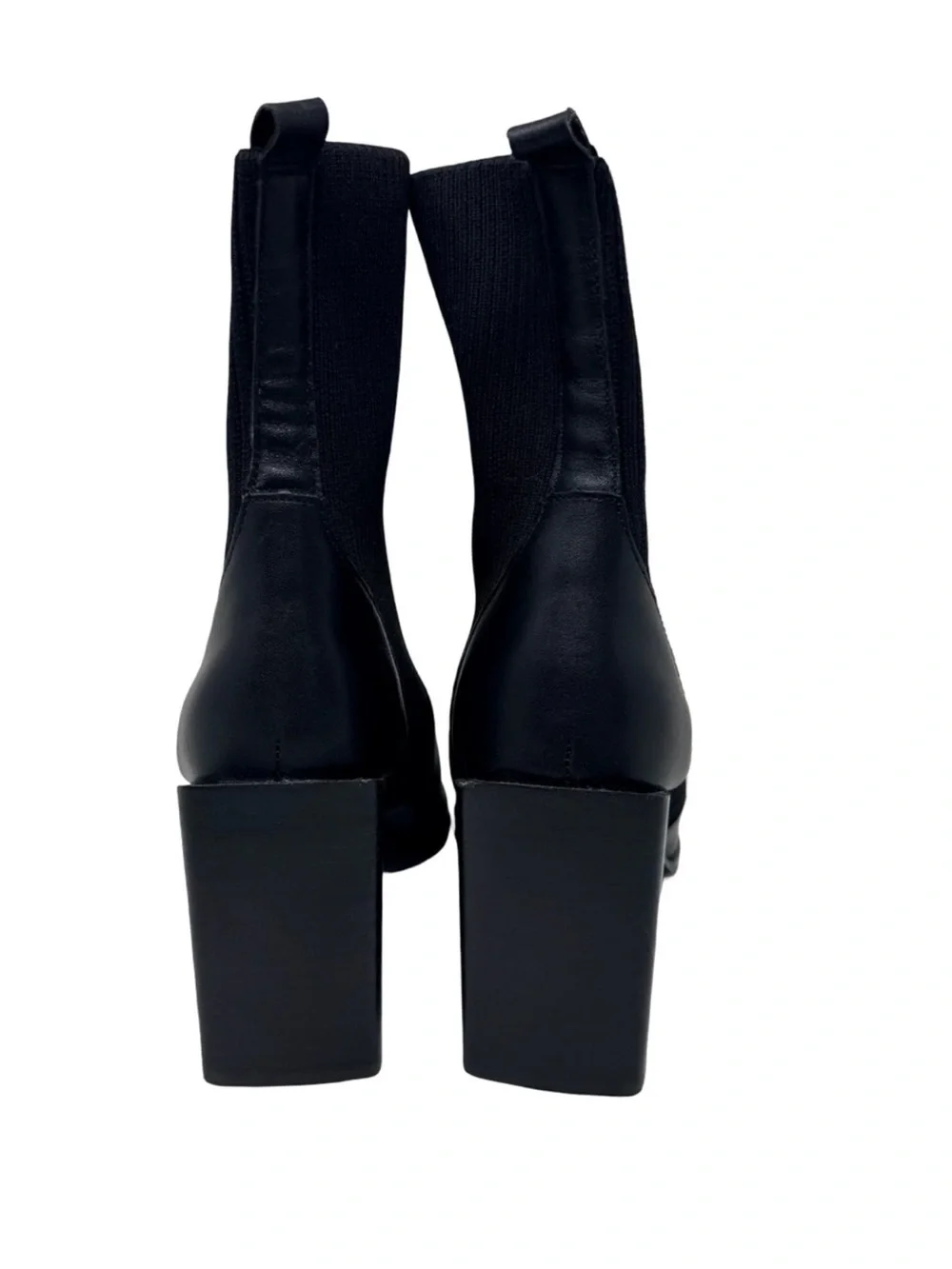 Steve Madden Tackle Sock Bootie Size 7 Black Leather Block Heel Capsule Wardrobe